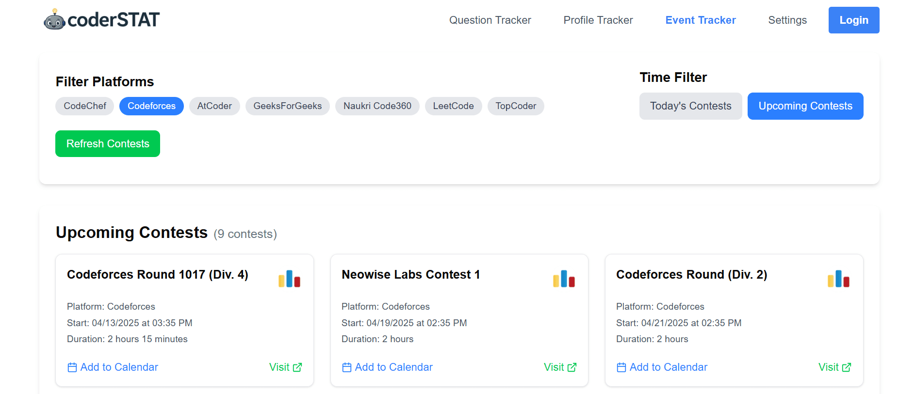 CoderSTAT Event Tracker Preview